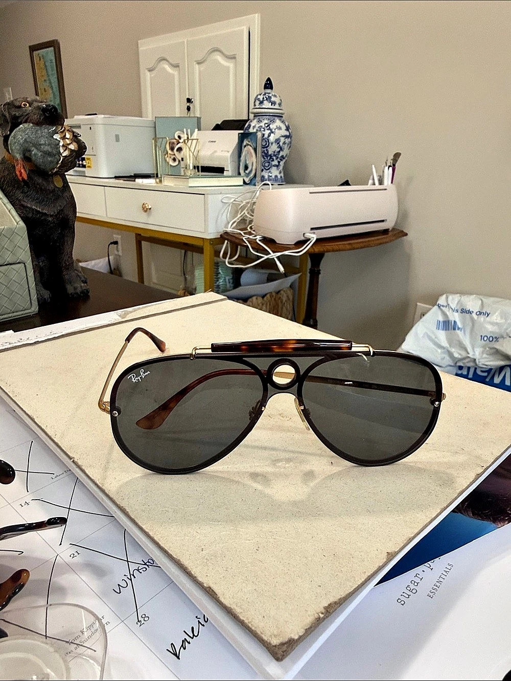 Ray-Ban Round Double Bridge Sunglasses in Brown & Black